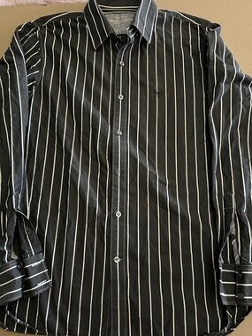 American Eagle Outfitters Black Shirt with White Pinstripes